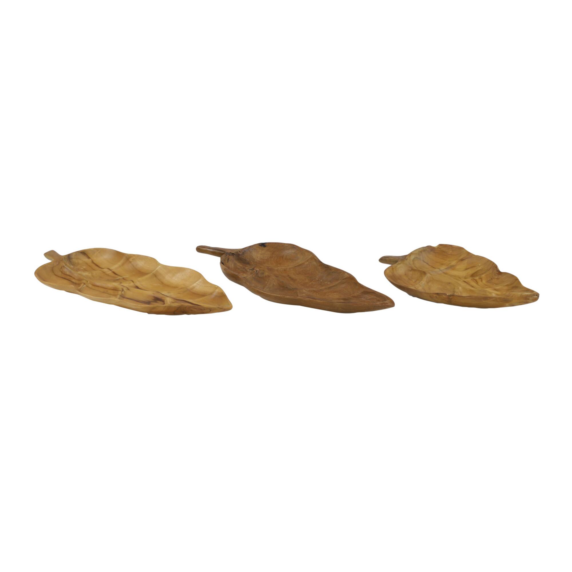 Brown Teak Wood Coastal Style Tray Set
